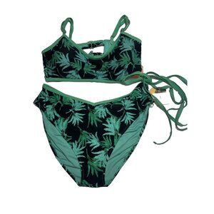Women's Noel 2 PC bathing suit Plus size 2X green jungle print Top & Bottom NEW